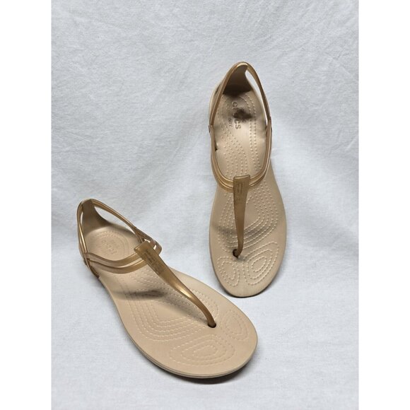 Crocs Isabella Sandals Tan Gold T-Strap Jelly Thong Women Size 6 - Picture 1 of 5